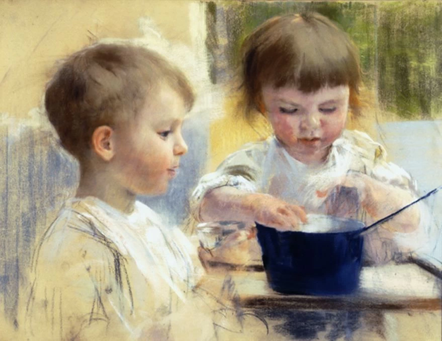 Pierre di profilo e Henriette di fronte con una casseruola blu, 1894 - dal Saint, Cloud, museo Avelines